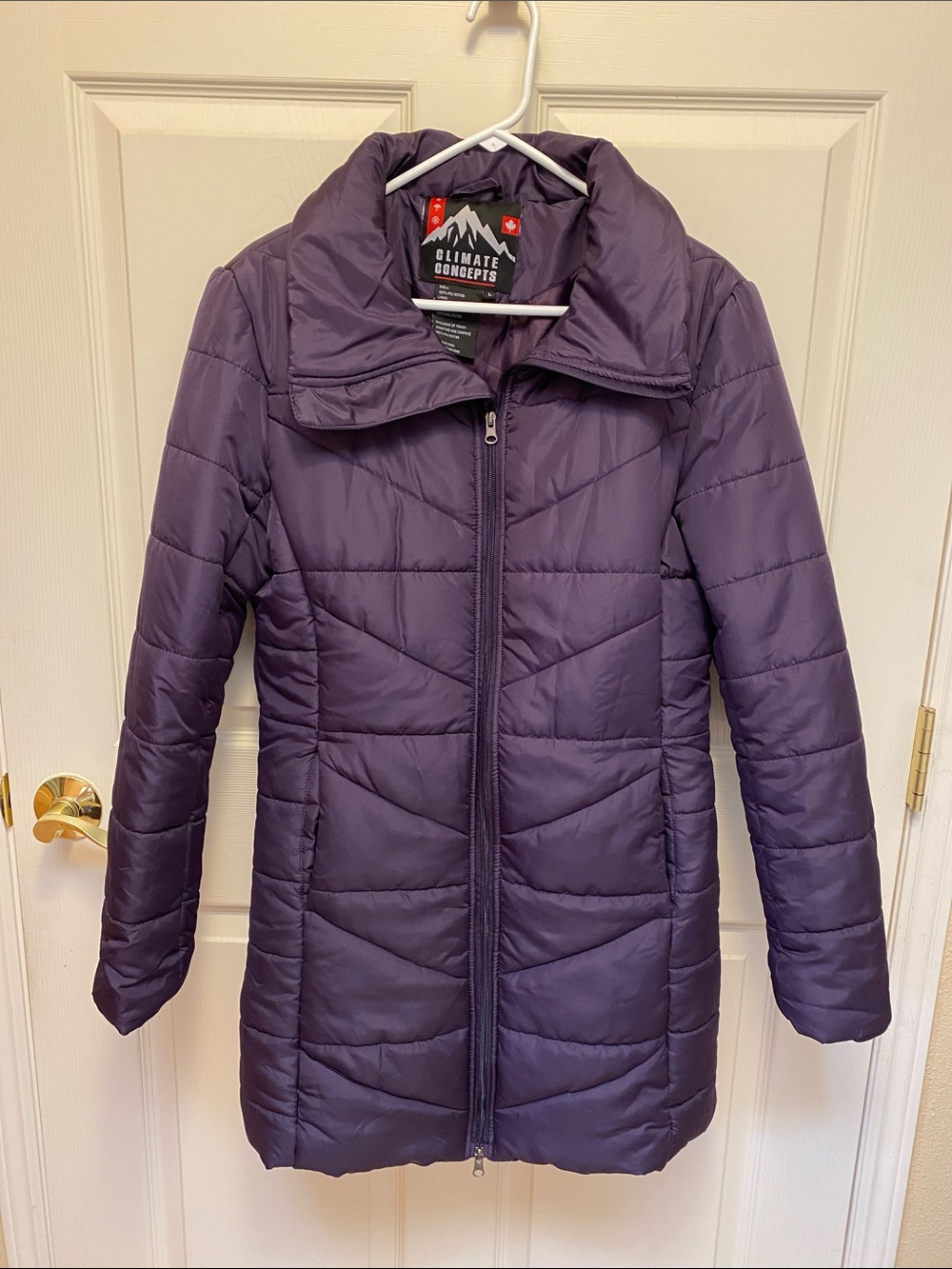 Women's Quilted Long Puffer Jacket - Deep Purple